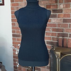 Black sleeveless turtleneck top